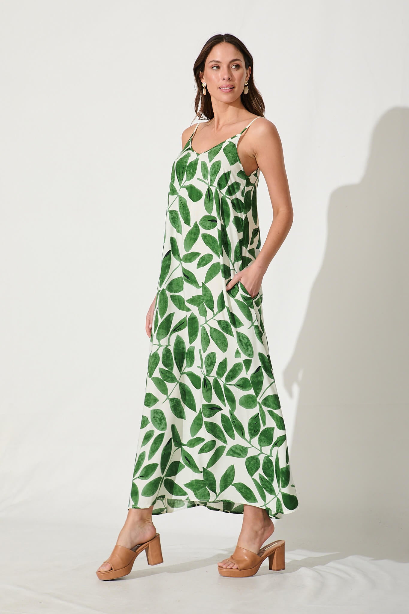 No Scrubs Maxi Dress In Cream With Green Leaf Print