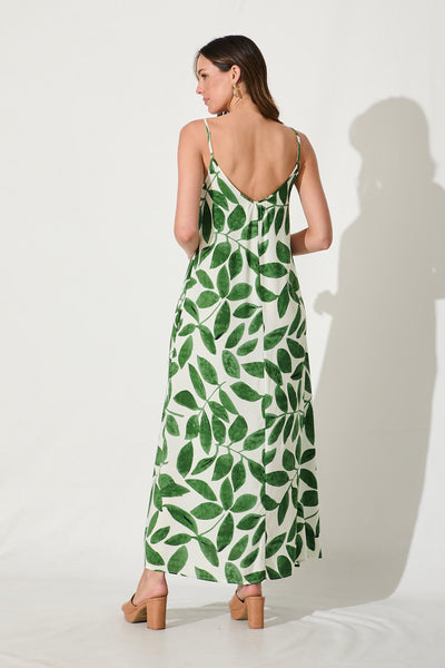 No Scrubs Maxi Dress In Cream With Green Leaf Print