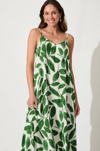 No Scrubs Maxi Dress In Cream With Green Leaf Print