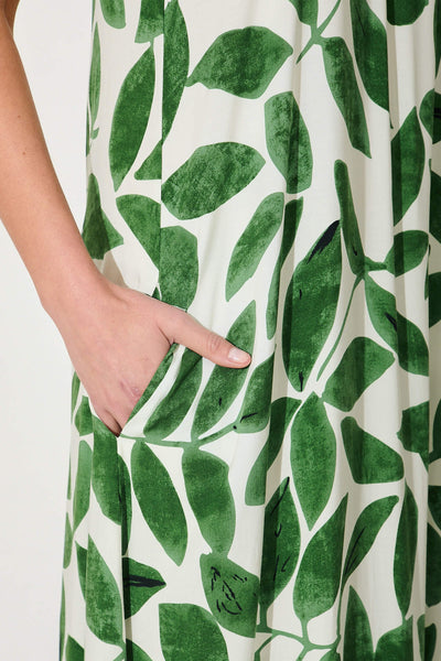 No Scrubs Maxi Dress In Cream With Green Leaf Print