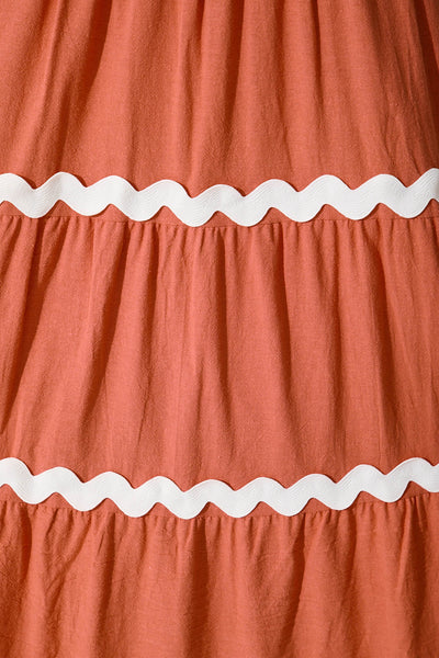 Hara Maxi Sundress In Rust With White Ric Rac Trim Cotton
