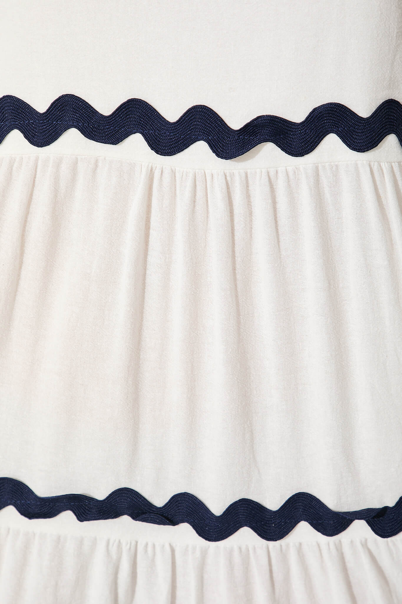 Hara Maxi Sundress In White With Navy Ric Rac Trim Cotton