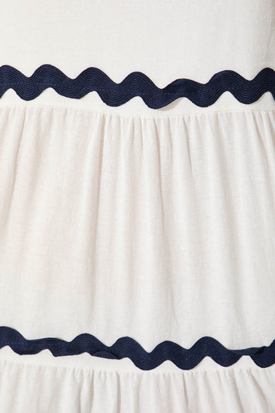 Hara Maxi Sundress In White With Navy Ric Rac Trim Cotton