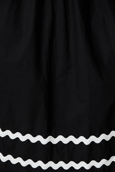 Indi Maxi Dress In Black With White Ric Rac Trim Cotton