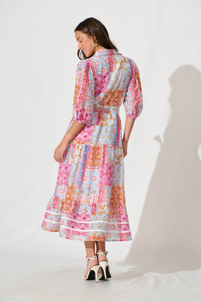 Dion Maxi Shirt Dress In Multi Patchwork Print