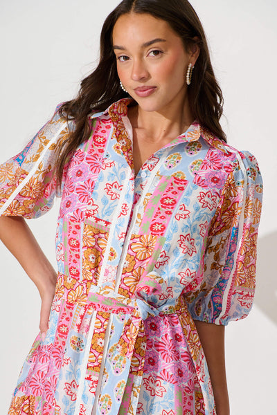 Dion Maxi Shirt Dress In Multi Patchwork Print