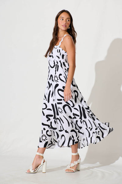 Aquila Maxi Sundress In White Print With Ric Rac Trim