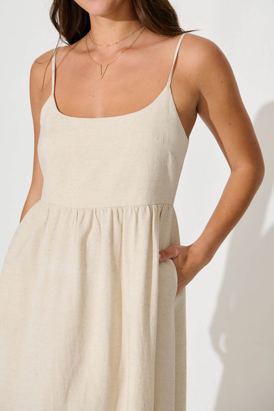 Quinley Maxi Sundress in Oatmeal Linen Blend