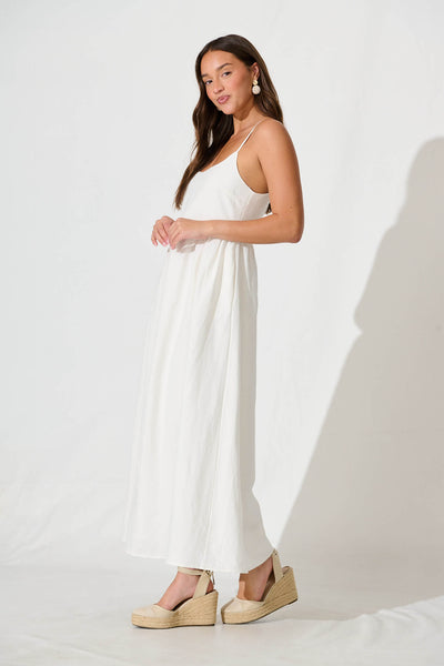 Quinley Maxi Sundress in White Linen Blend
