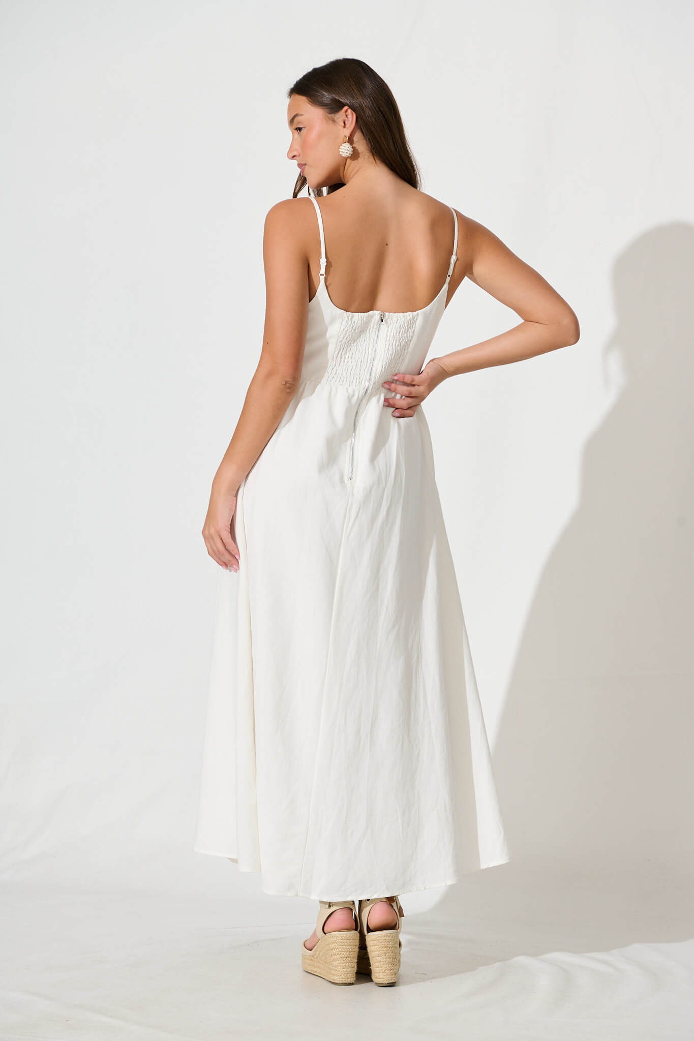 Quinley Maxi Sundress in White Linen Blend