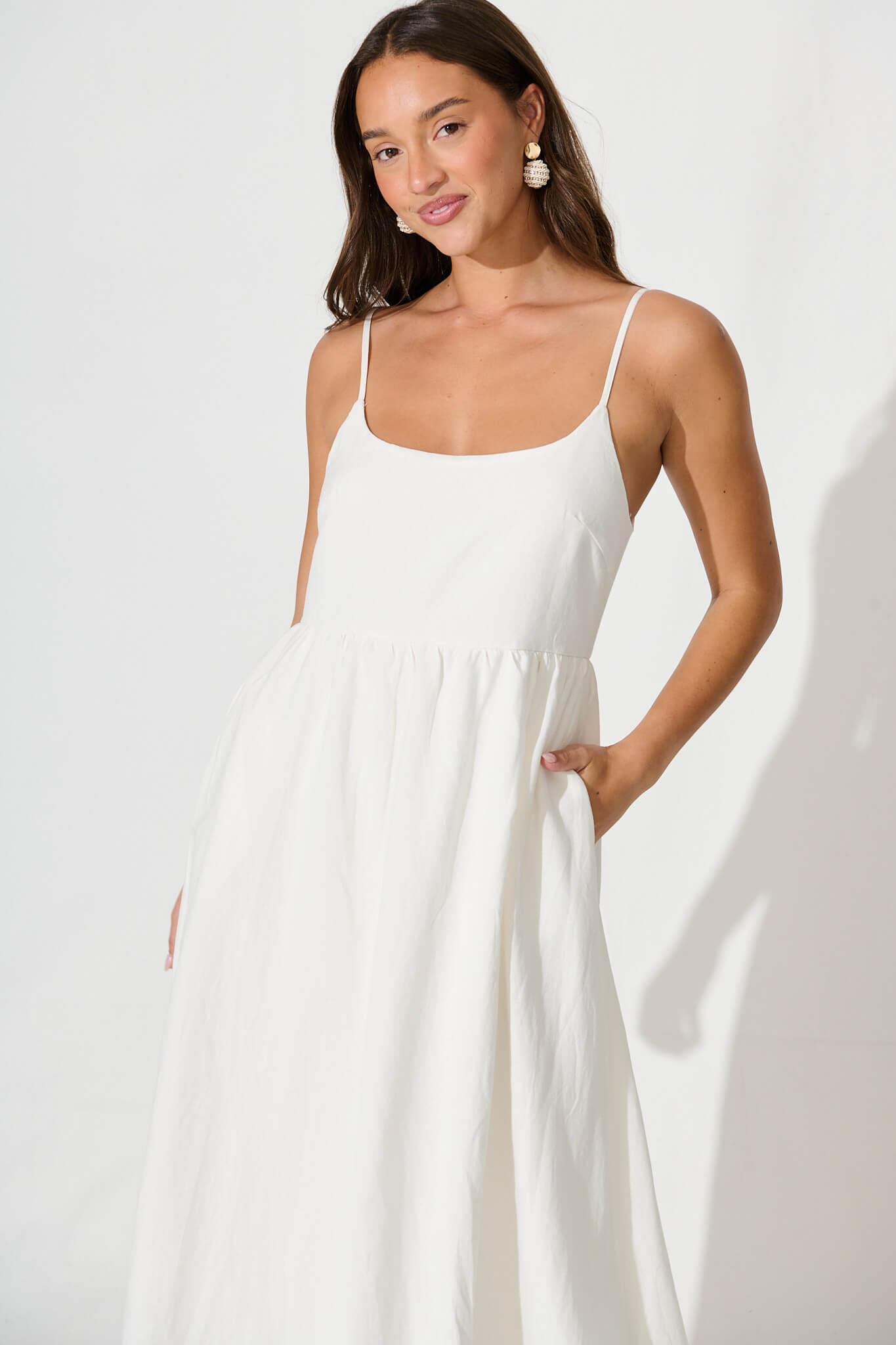Quinley Maxi Sundress in White Linen Blend