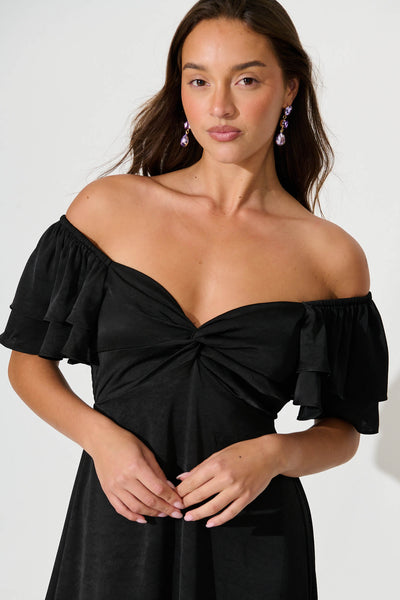 Constantine Maxi Dress In Black Crinkle Satin