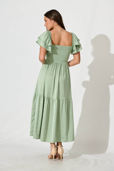 Constantine Maxi Dress In Pale Green Crinkle Satin