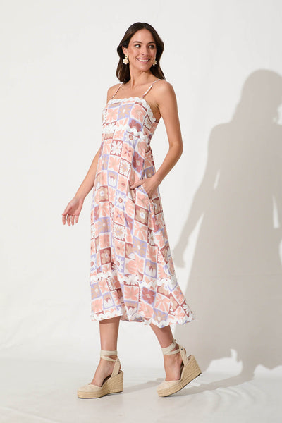 Treviso Maxi Sundress in Lilac Multi With White Ric Rac Trim