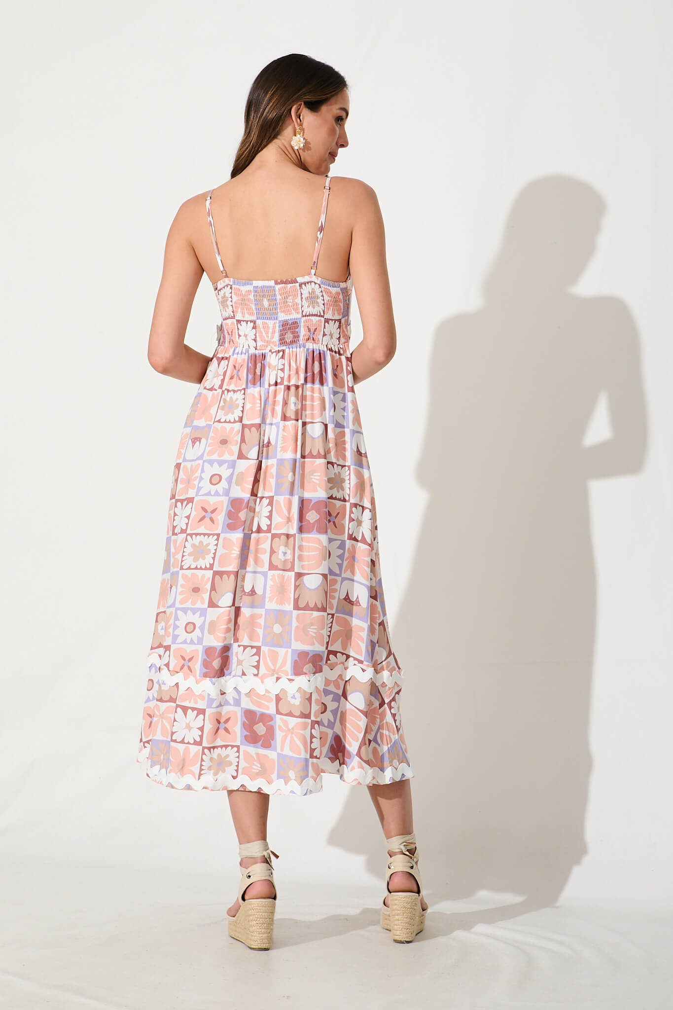 Treviso Maxi Sundress in Lilac Multi With White Ric Rac Trim