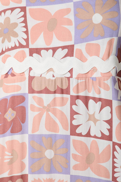 Treviso Maxi Sundress in Lilac Multi With White Ric Rac Trim