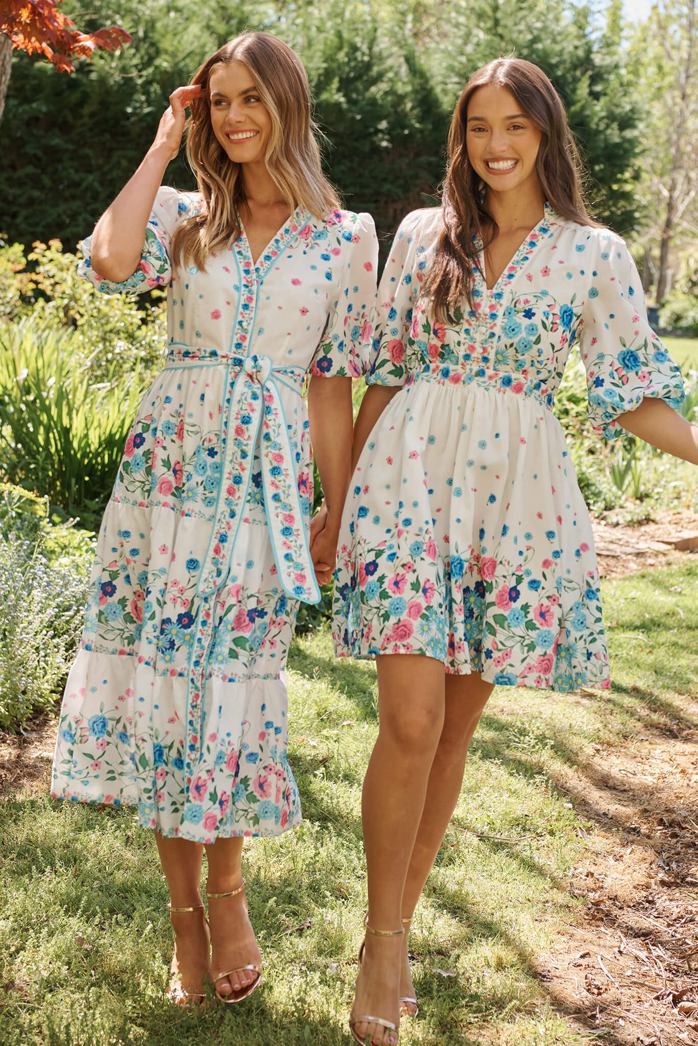 Pambula Maxi Dress In White With Pink And Blue Floral