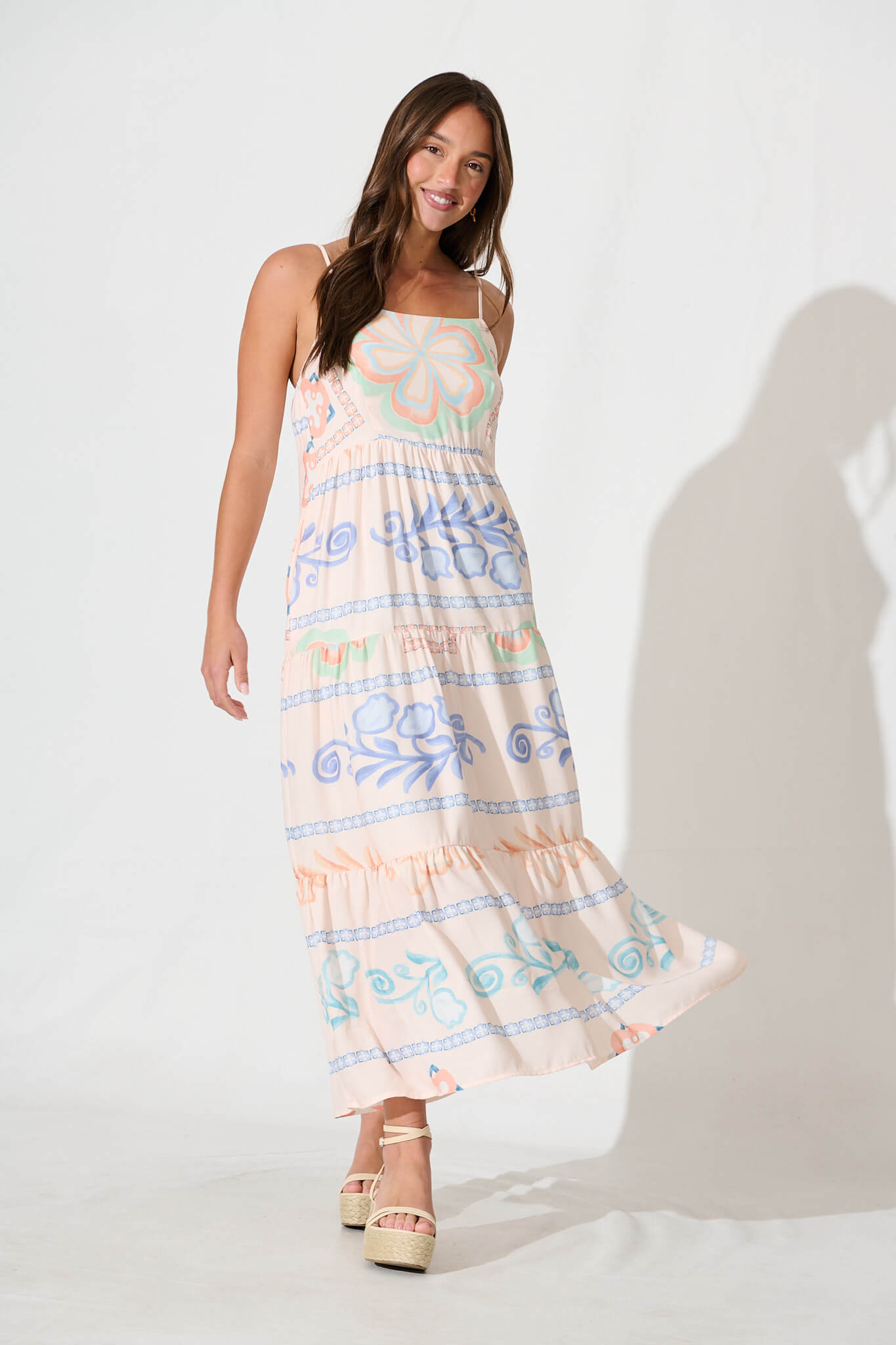 Luminara Maxi Sundress in Cream with Multi Linen Blend