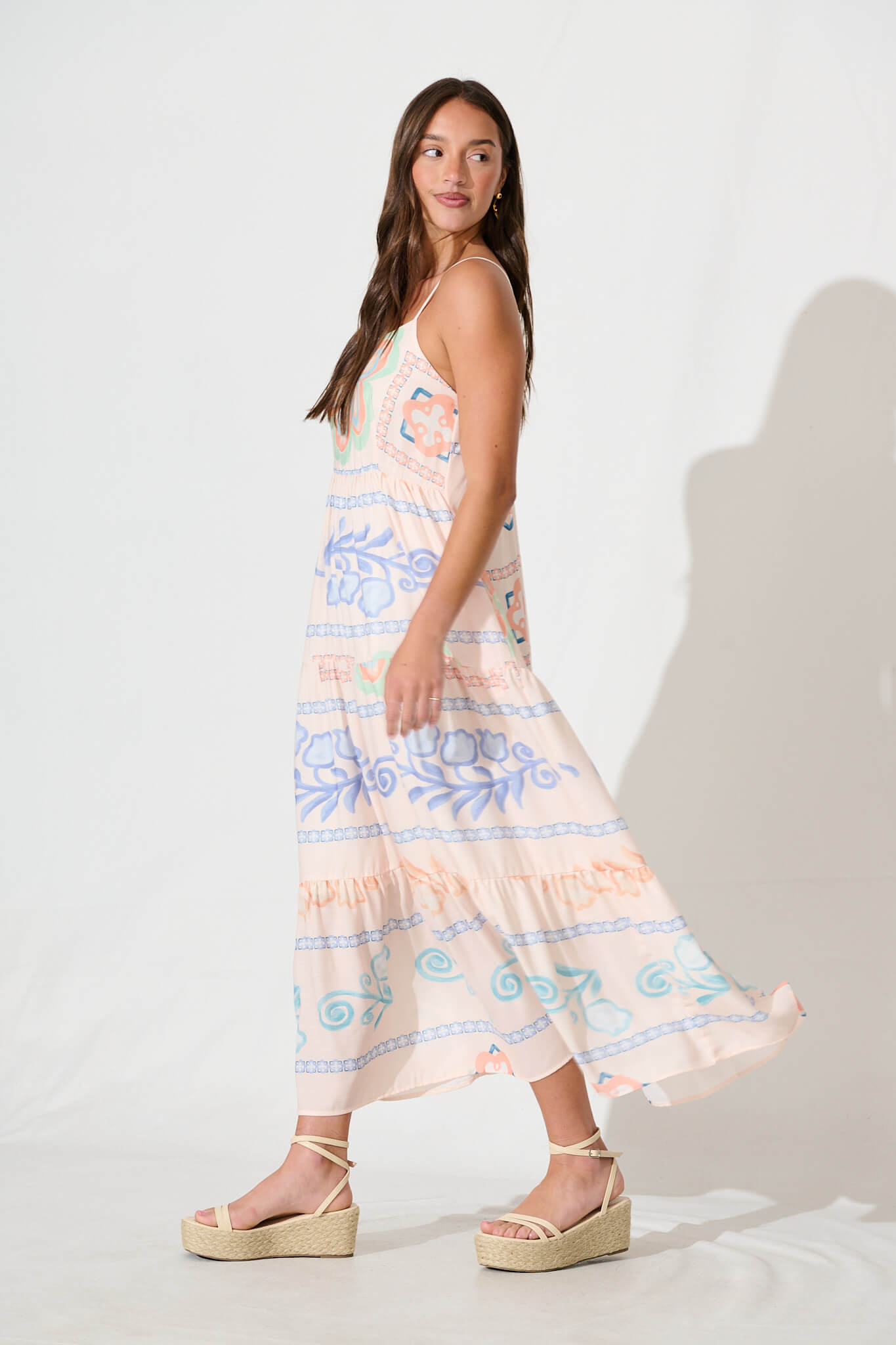 Luminara Maxi Sundress in Cream with Multi Linen Blend