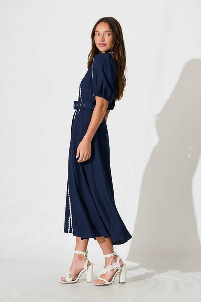 Adore Maxi Shirt Dress in Navy
