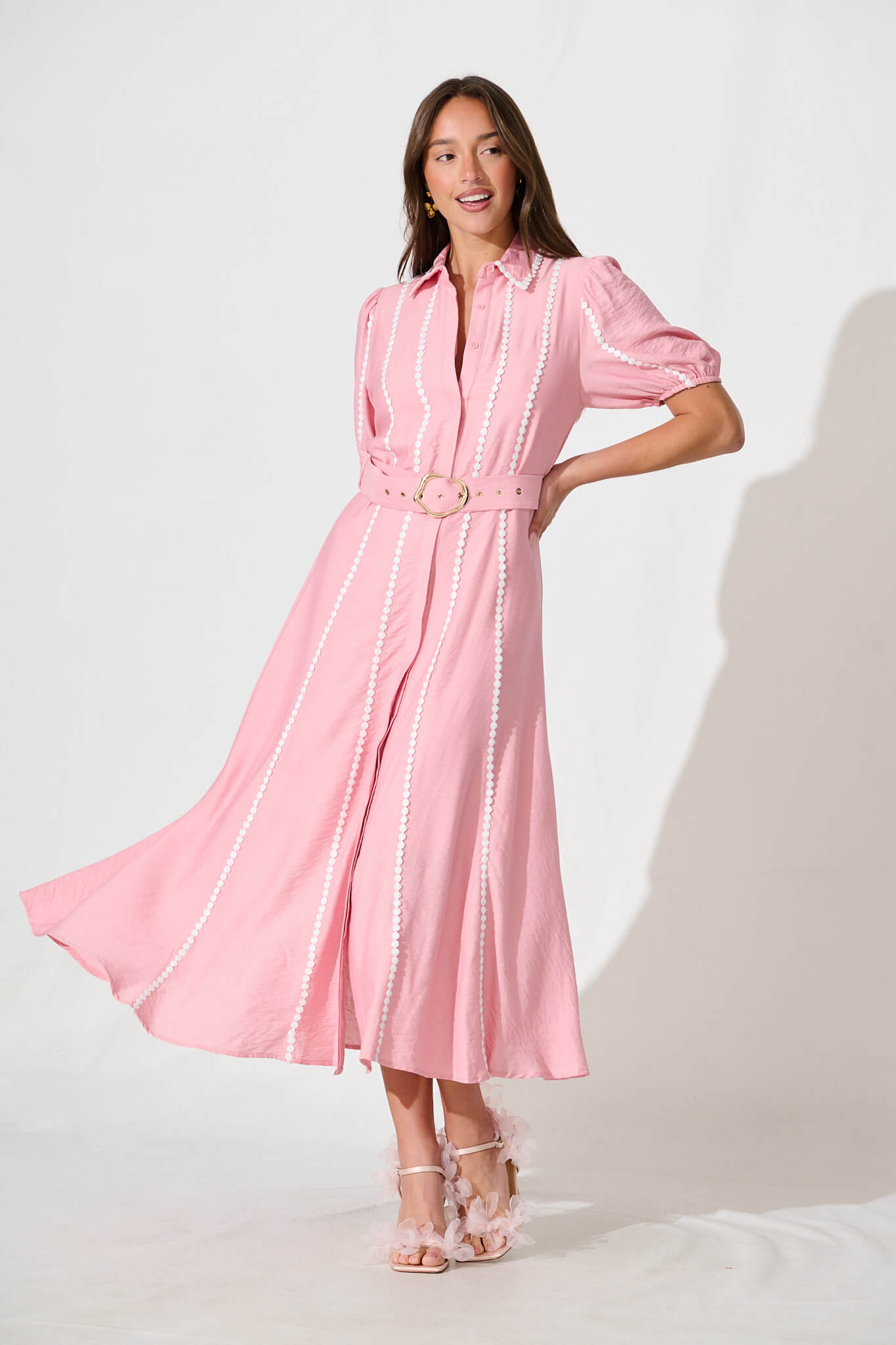 Adore Maxi Shirt Dress In Pink