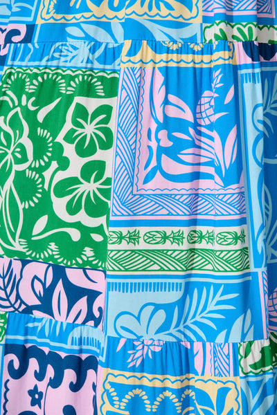 Panola Maxi Sundress In Blue With Multi Tile Print