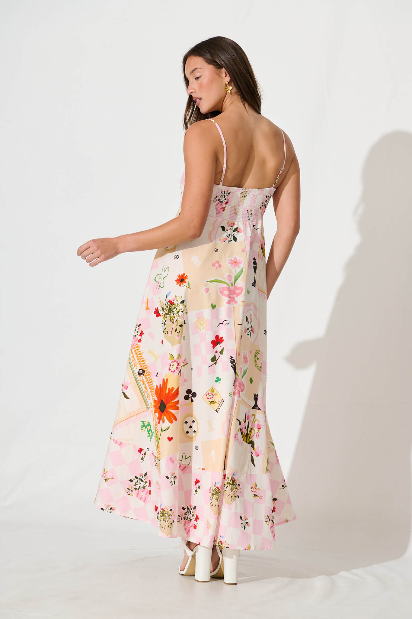 Ruthie Maxi Sundress In Multi With Pink Floral Cotton