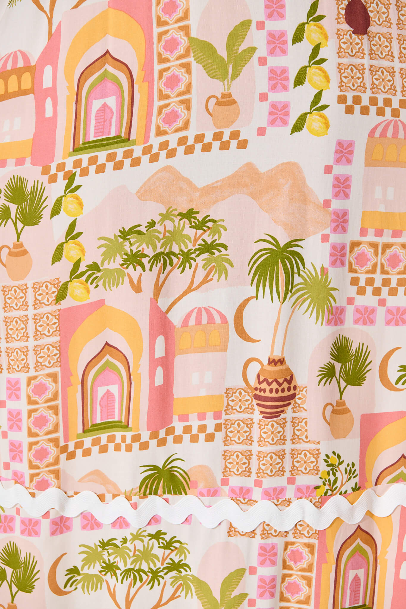 Treviso Maxi Sundress In Multi Beige Print With Ric Rac