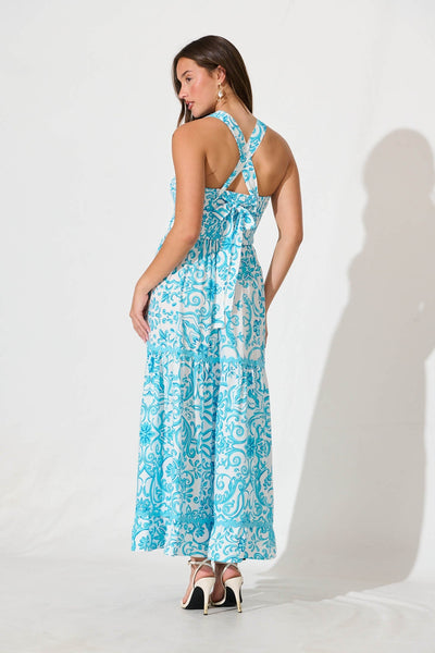Emani Maxi Dress in Blue Print