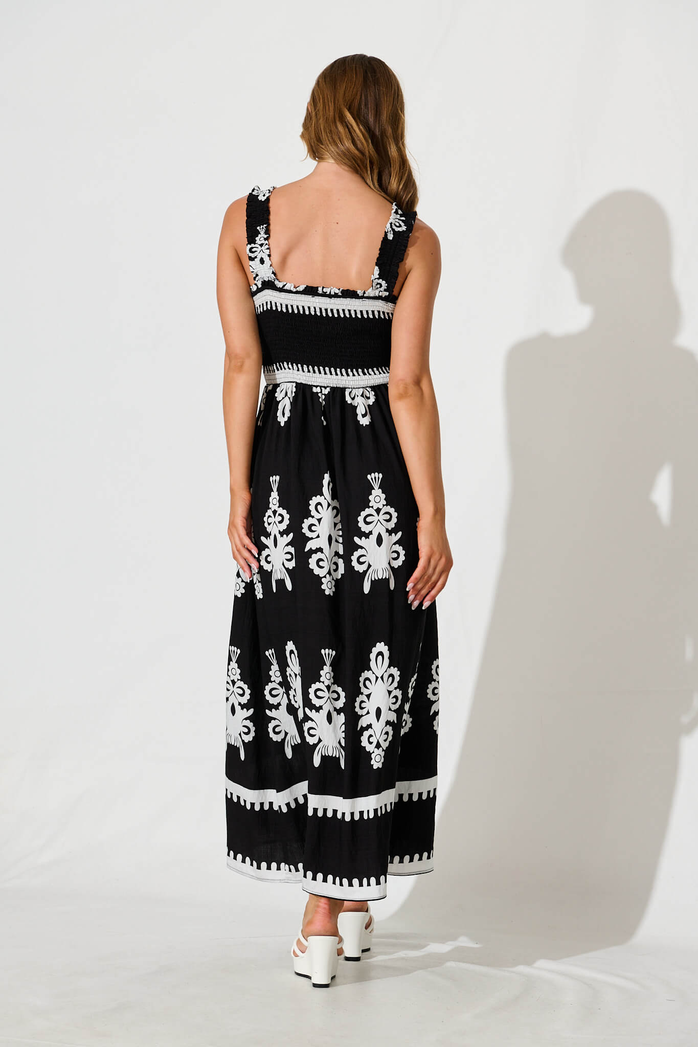 Evanston Maxi Dress In Black With White Print