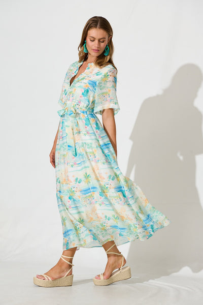 Solara Maxi Dress in Multi Pastel Tropical Print