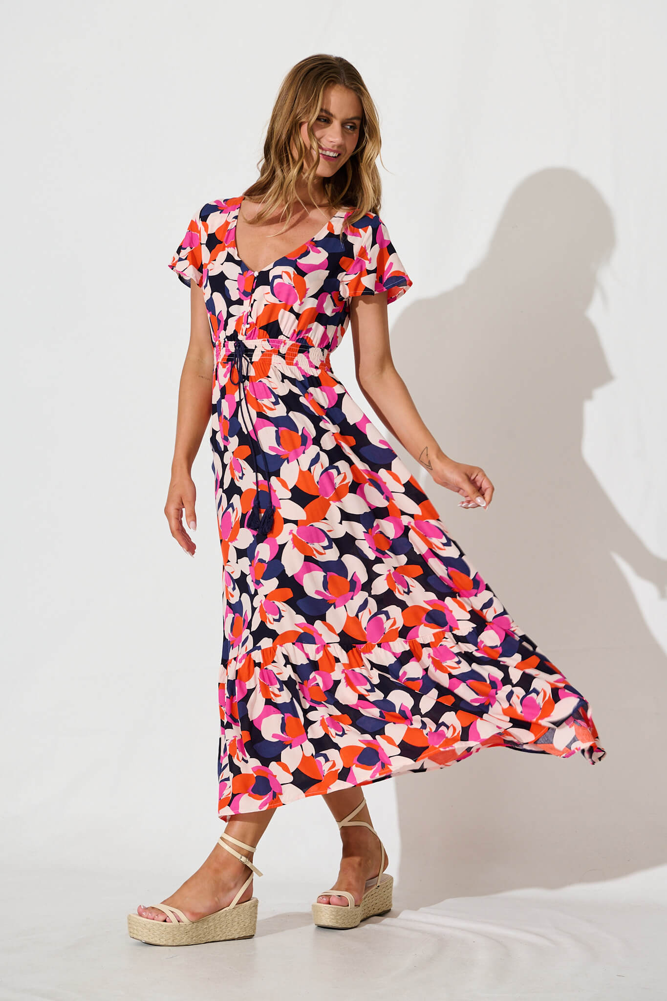 Ingra Maxi Dress In Navy With Multi Print