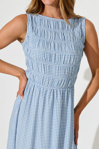 Ionia Maxi Dress in Blue and White Gingham
