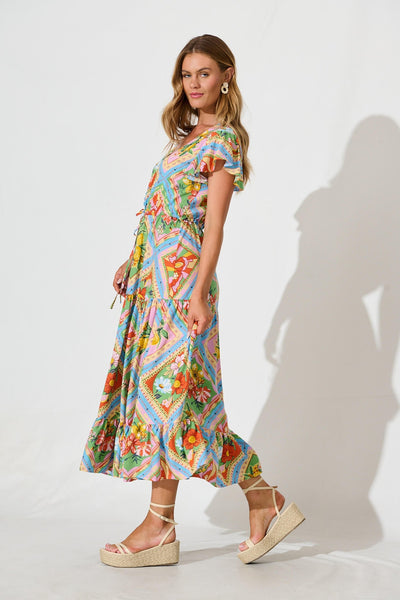 Karlene Maxi Dress In Multi Tile Print