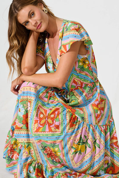 Karlene Maxi Dress In Multi Tile Print