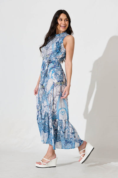 Codami Maxi Dress in Multi Blue with Gemstones
