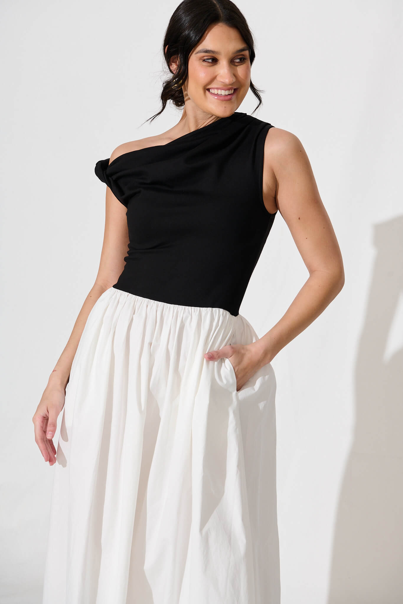 Merci Maxi Dress in Black and White Cotton