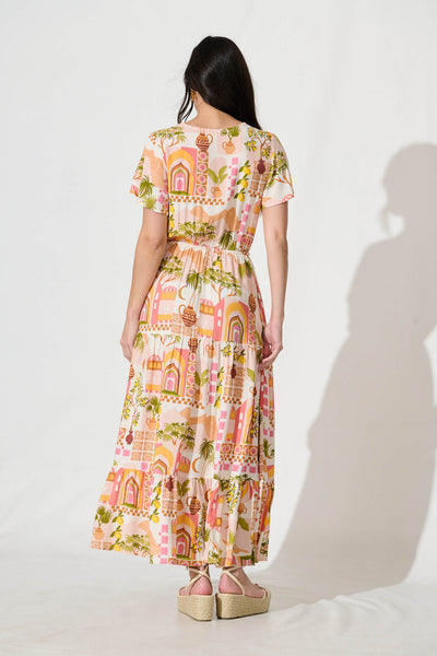 Lyra Maxi Dress in Blush with Multi Print