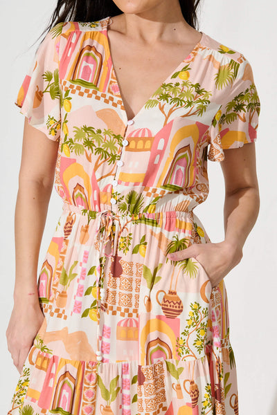 Lyra Maxi Dress in Blush with Multi Print