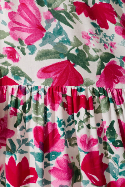 Aleah Maxi Dress in White with Pink and Green Floral