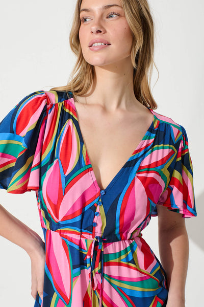 Violet Maxi Dress In Navy With Multi Print