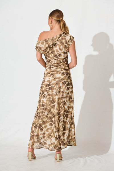 Samina Maxi Dress in Coffee and Cream Leopard Print Chiffon