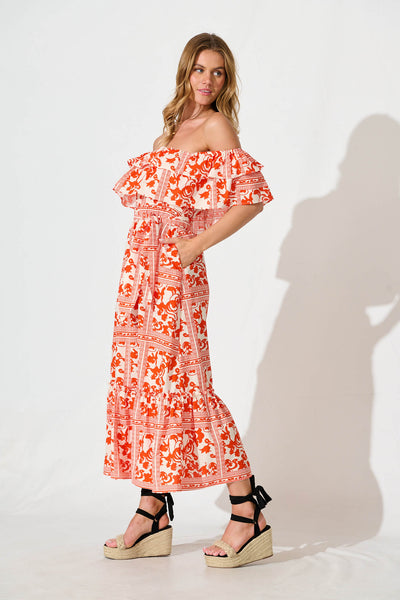 Lula Maxi Dress In Red Print Cotton