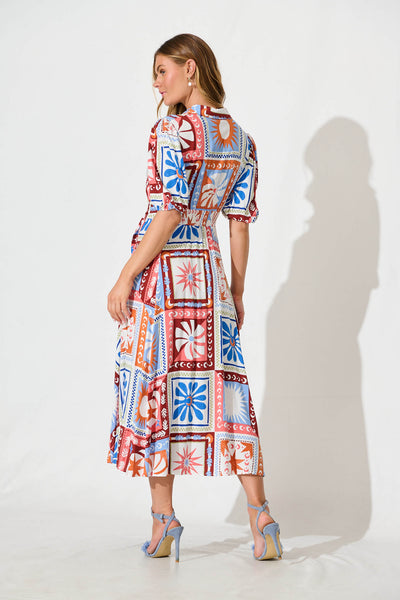 Bella Maxi Shirt Dress In White Multi Patchwork Print