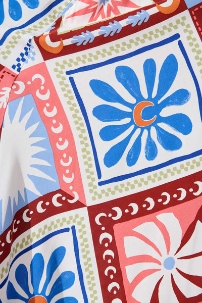 Bella Maxi Shirt Dress In White Multi Patchwork Print