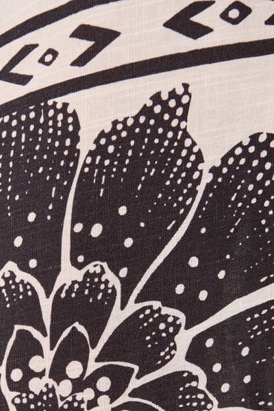 Eira Maxi Shirt Dress in Beige with Black Flower Linen Blend