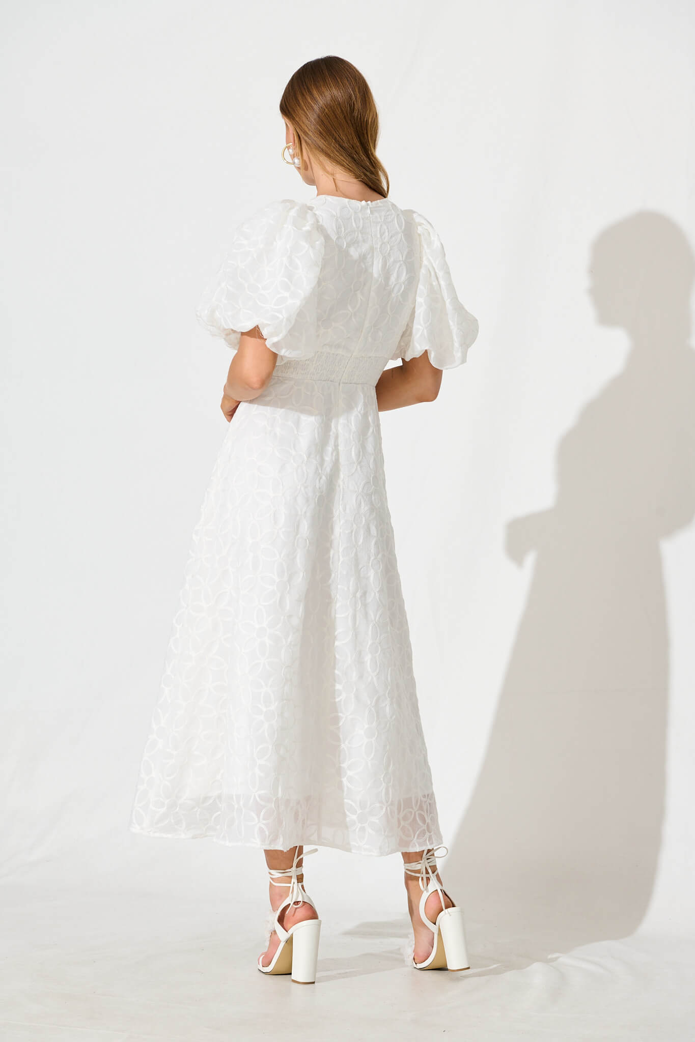 Countess Maxi Dress In White Embroidered Organza