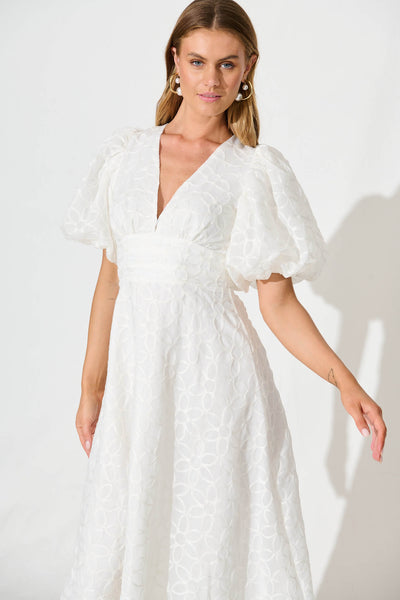 Countess Maxi Dress In White Embroidered Organza