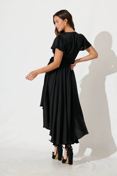 Loulou Maxi Dress In Black Satin