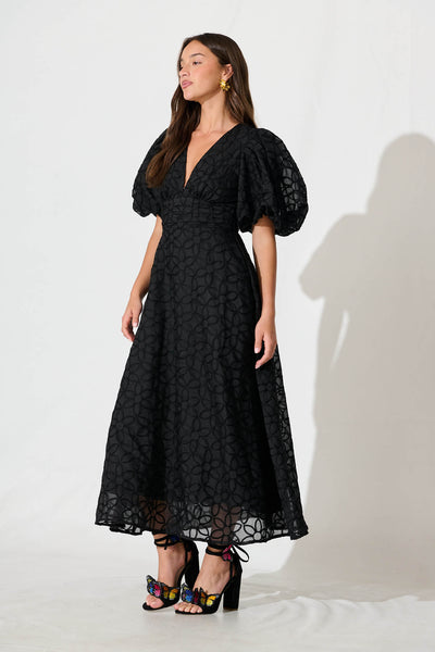 Countess Maxi Dress In Black Embroidered Organza